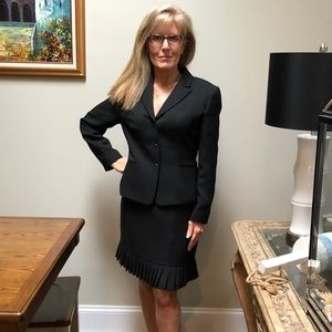 Tahari Black Pinstriped Skirt Suit Size 14 Petite